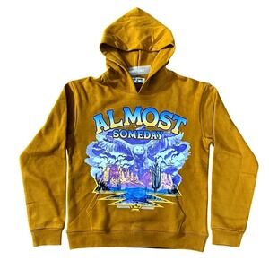 Almost Someday Men Graphic Hoodie Mustard Yellow Owl Desert Print Size S